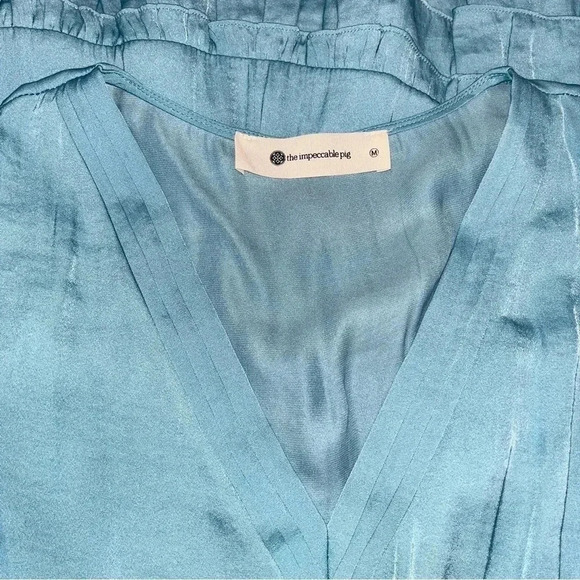 The Impeccable Pig v-neck, sleeveless, teal, ruffled tiered, mini dress - Picture 4 of 12